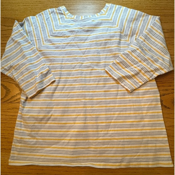 PENDLETON Stripe COTTON STRETCH V Neck‎ T SHIRT Top WHITE Yellow BLUE Women’s 1X - Picture 2 of 7